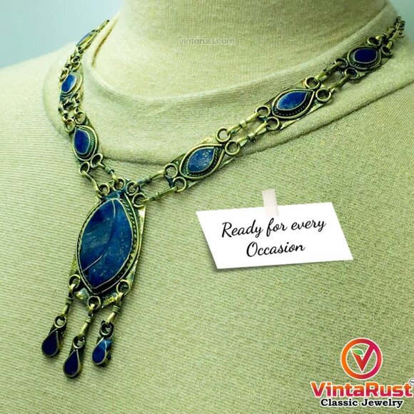 Tribal Light Weight Pendant Necklace, Boho Ethnic Stone Necklaces - Picture 2 of 5